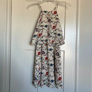 LUSH Women's Cream Red Floral Tiered Mini Dress Size Small